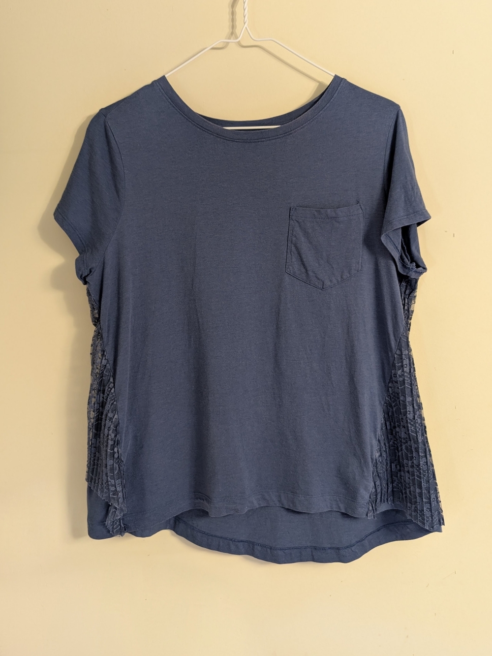 Simply Vera Wang Navy Short Sleeve Pocket Tee w/ Pleated Side & Back Panel